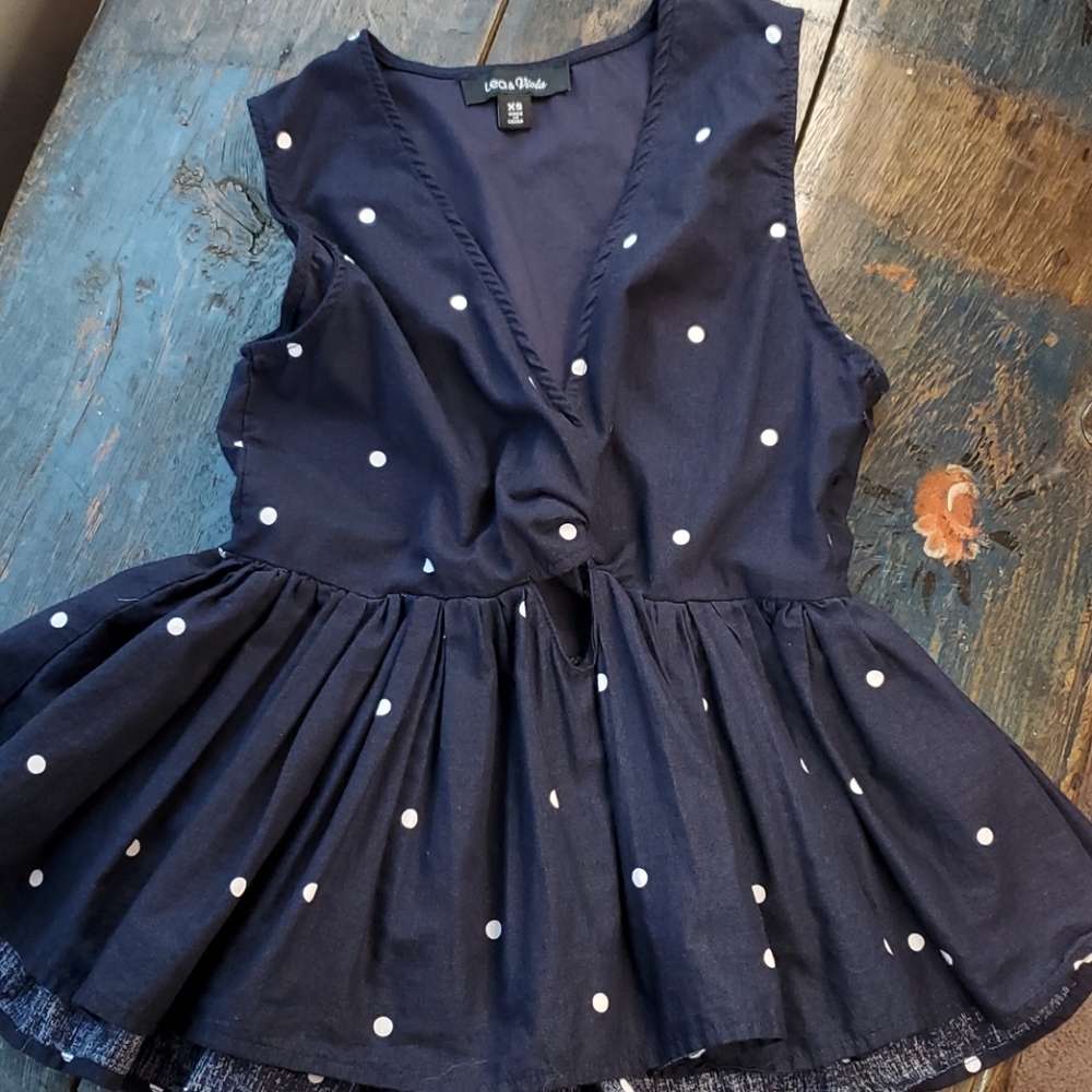 Lea & Viola Navy & White Polka-dot Blouse